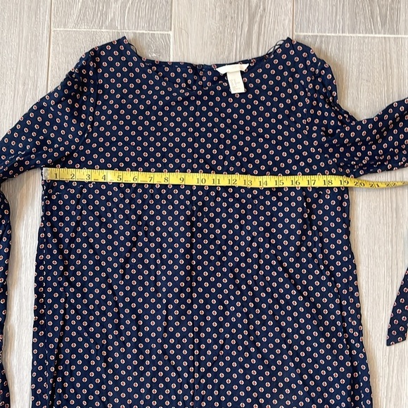 H&M Women’s Shift Navy Blue Patterned Dress With Tie Sleeves Size 10 - Picture 7 of 10